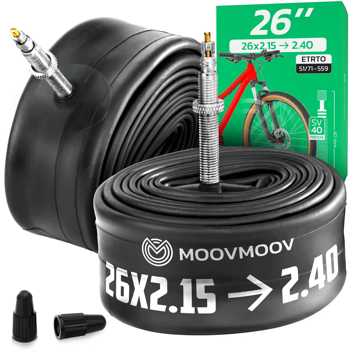 Chambre Ă air 26 pouces MoovMoov pour pneus de 26x2.15 Ă 26x2.40, valve Presta 40 mm