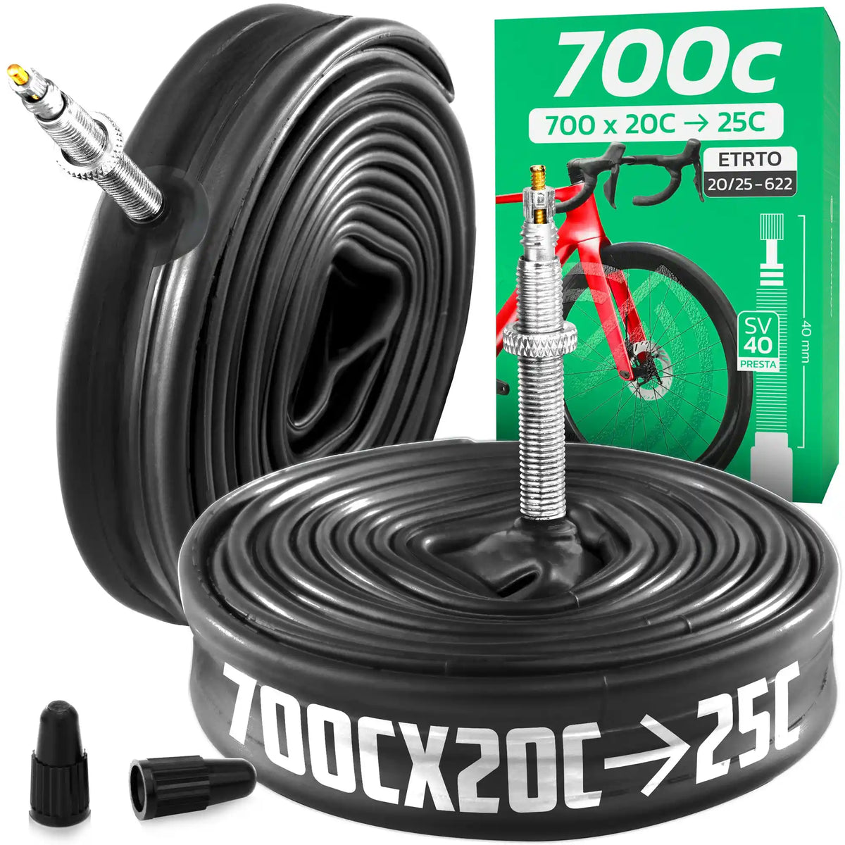 Chambre Ă air 700C MoovMoov pour pneus de 700x18C Ă 700x25C, valve Presta 40 mm