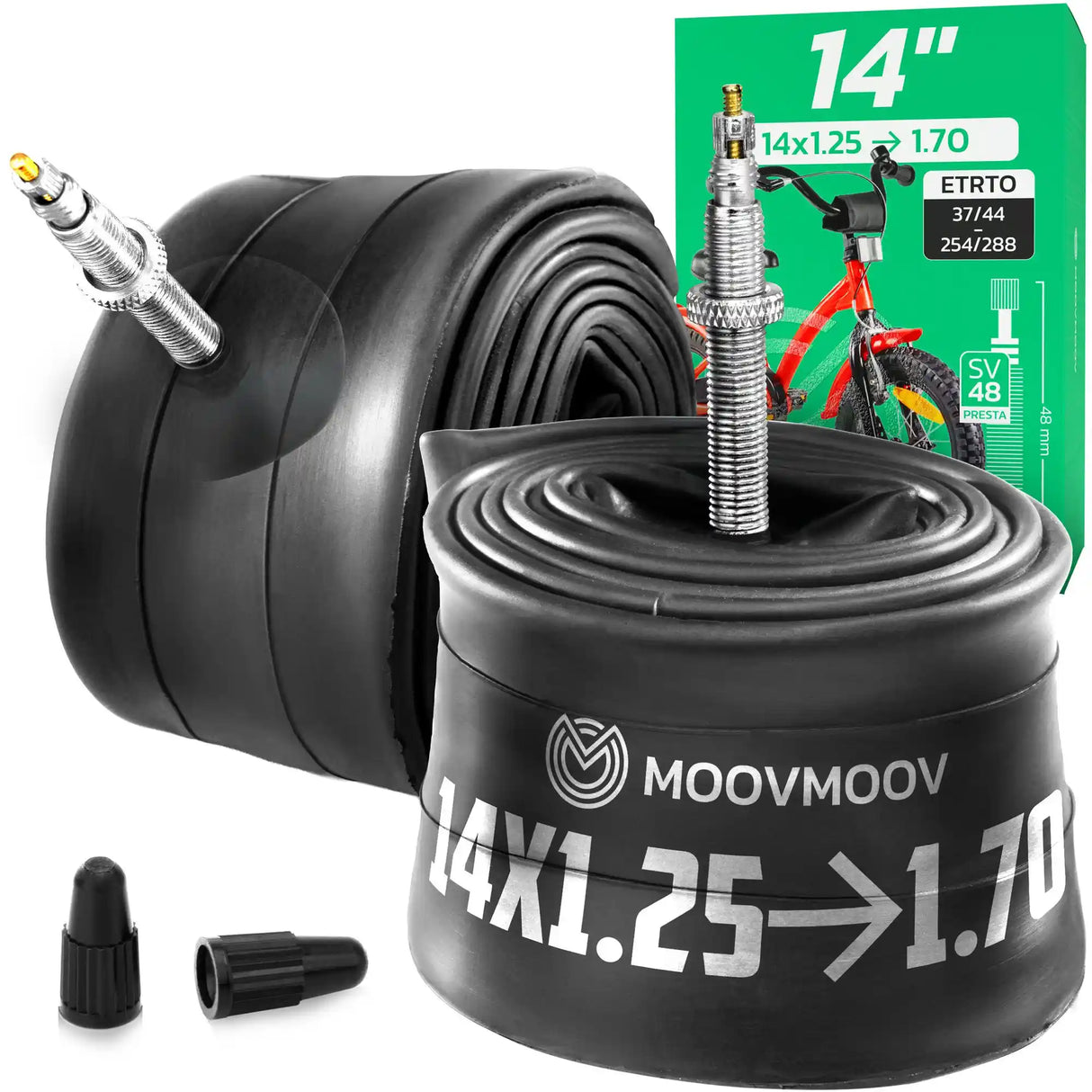 Chambre à air 14 pouces MoovMoov pour pneus de 14x1.35 à 14x1 5/8, valve Presta 48 mm