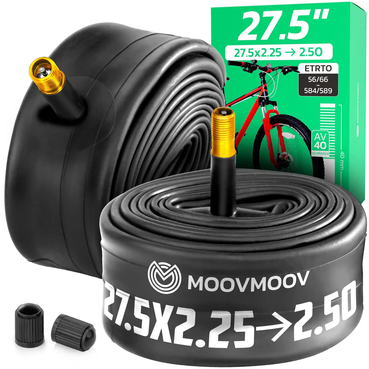 Chambre Ă air 27,5 pouces MoovMoov pour pneus de 27.5x2.00 Ă 27.5x2.40, valve Schrader 40 mm