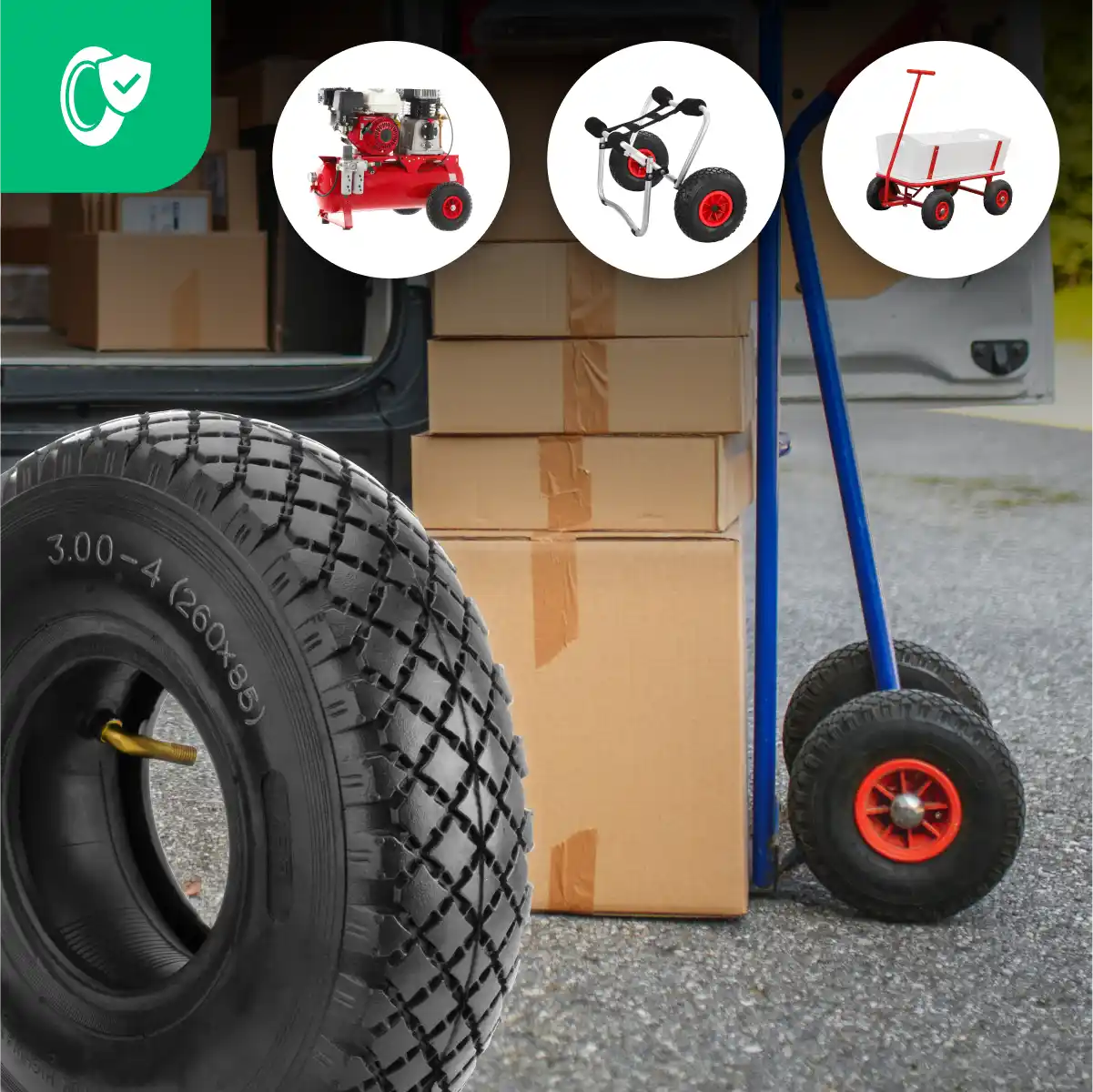 Tyre 3.00-4 compressor with bent valve inner tube