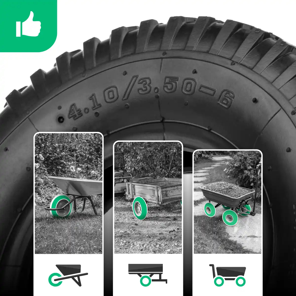 Tyre 3.50-6 inner tube right valve