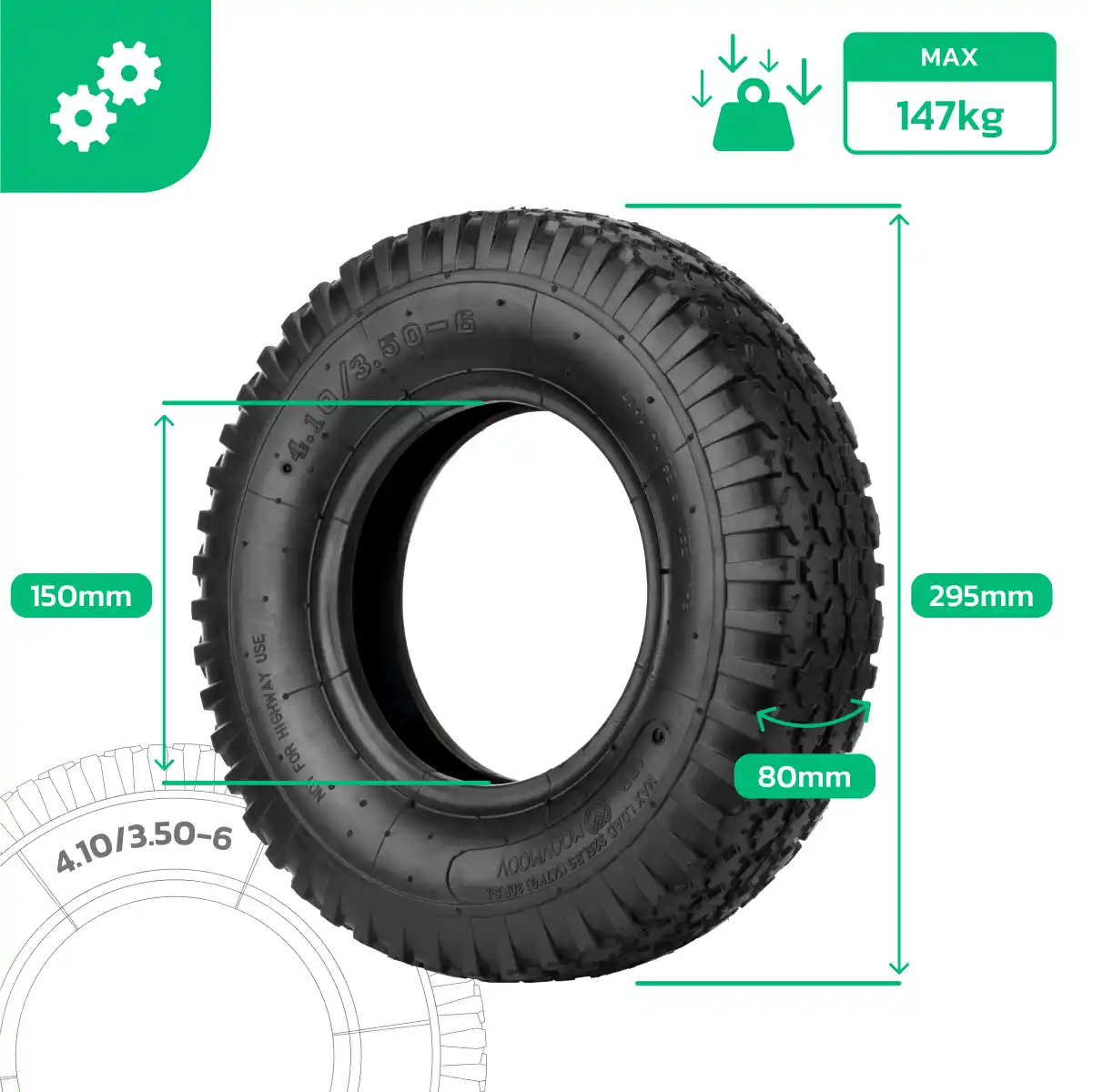 Tyre 3.50-6 garden trailer with inner tube straight valve