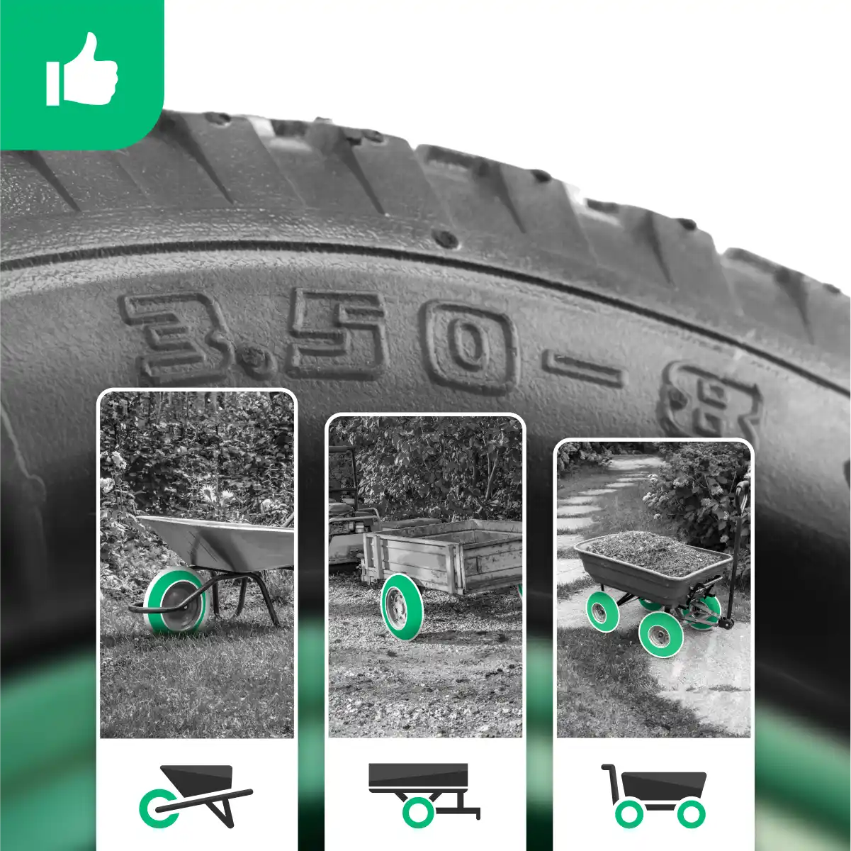 Wheelbarrow tyre 3.50-8 PVC rim bore 20mm