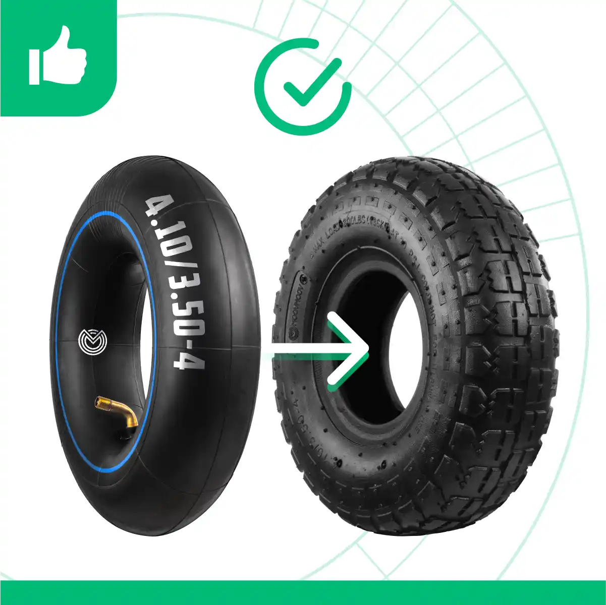 Inflatable tyre 4.10/3.50-4 with inner tube