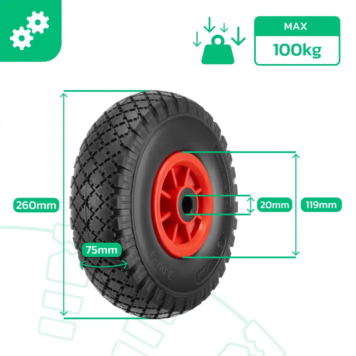 Solid tyre 3.00-4 bore 20mm