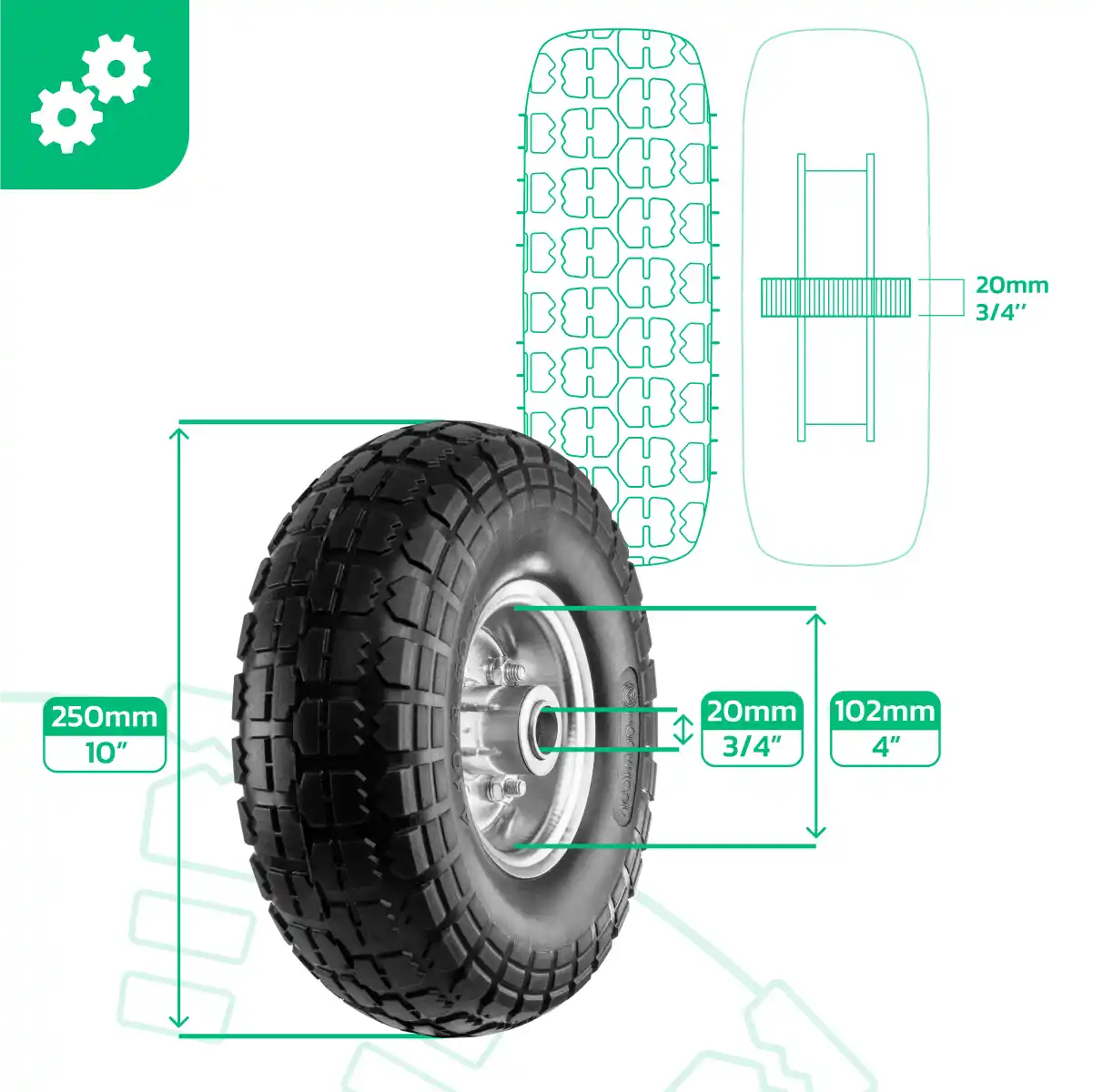 Solid tyre 4.10/3.50-4 steel rim bore 20mm