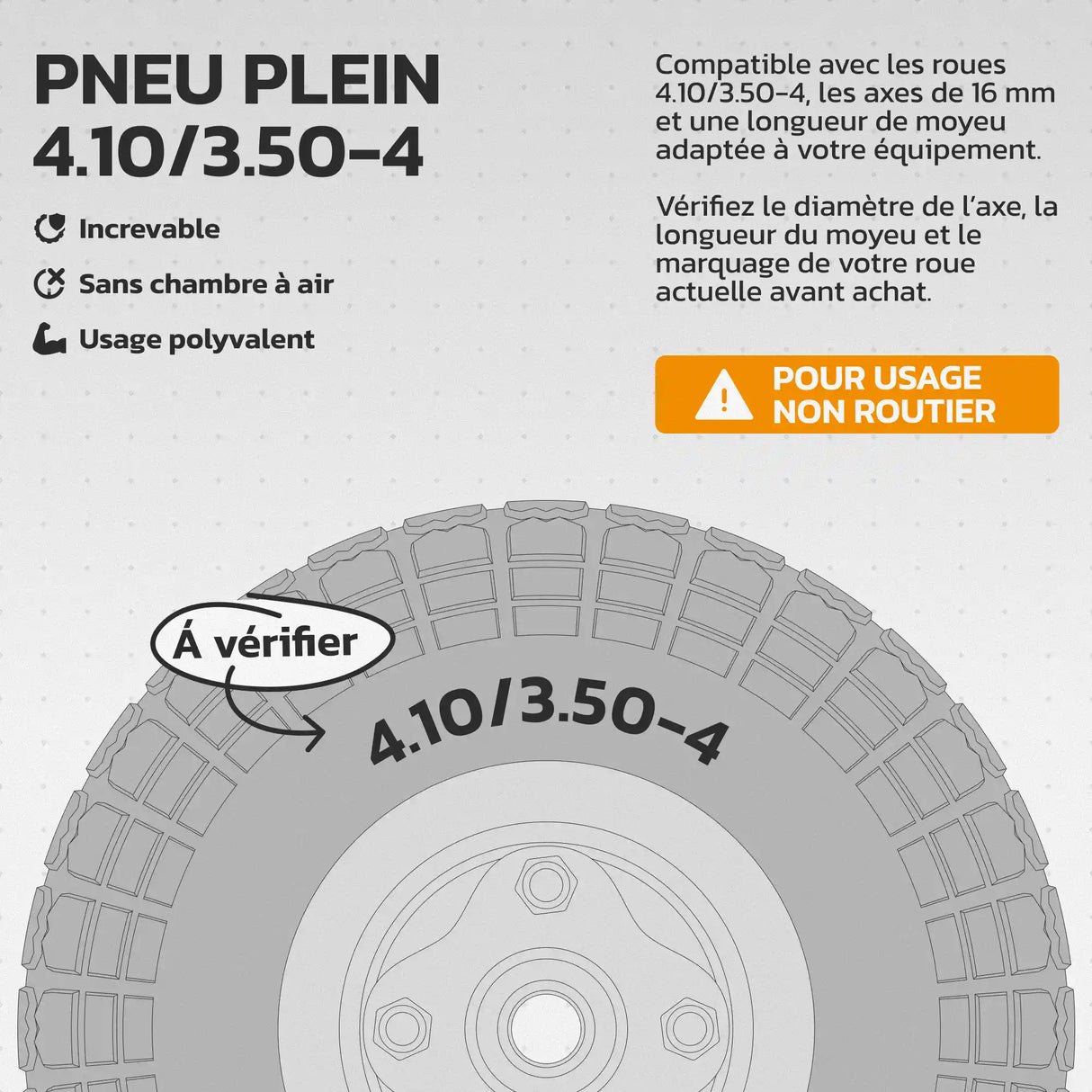 Roues increvables 4.10/3.50-4 jante acier – pneu plein anti-crevaison MoovMoov