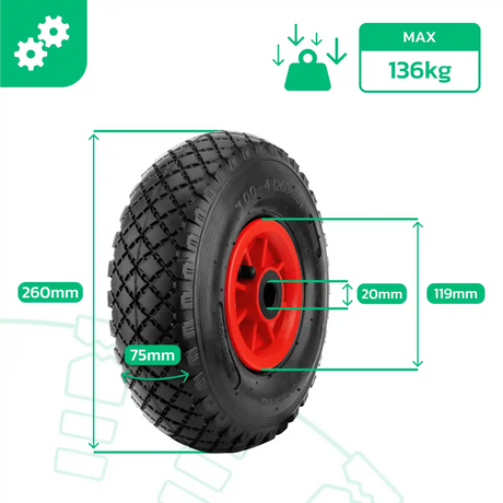 Wheel 3.00-4 PVC rim bore 20mm garden trolley