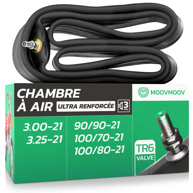 Chambre à air moto 21 pouces MoovMoov pour pneus de 90/90-21, 100/70-21, 100/80-21 et 3.00-21, valve TR6