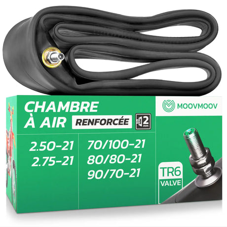 Chambre à air 21 pouces MoovMoov pour pneus de 70/100-21 à 2.75-21, valve Schrader TR6
