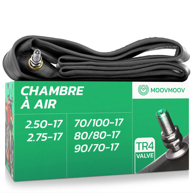 Chambre à air moto 17 pouces MoovMoov pour pneus 70/100-17, 80/80-17, 90/70-17, 2.50-17 et 2.75-17, valve TR4
