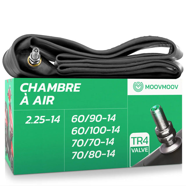 Chambre à air moto 14 pouces MoovMoov pour pneus de 2.25-14, 60/90-14, 60/100-14, 70/70-14 et 70/80-14, valve TR4