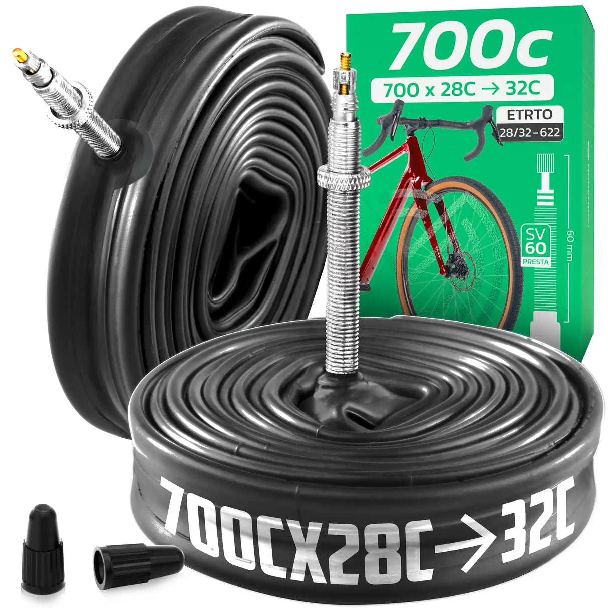 Chambre à air 700C MoovMoov pour pneus de 700x28C à 700x32C, valve Presta 60 mm