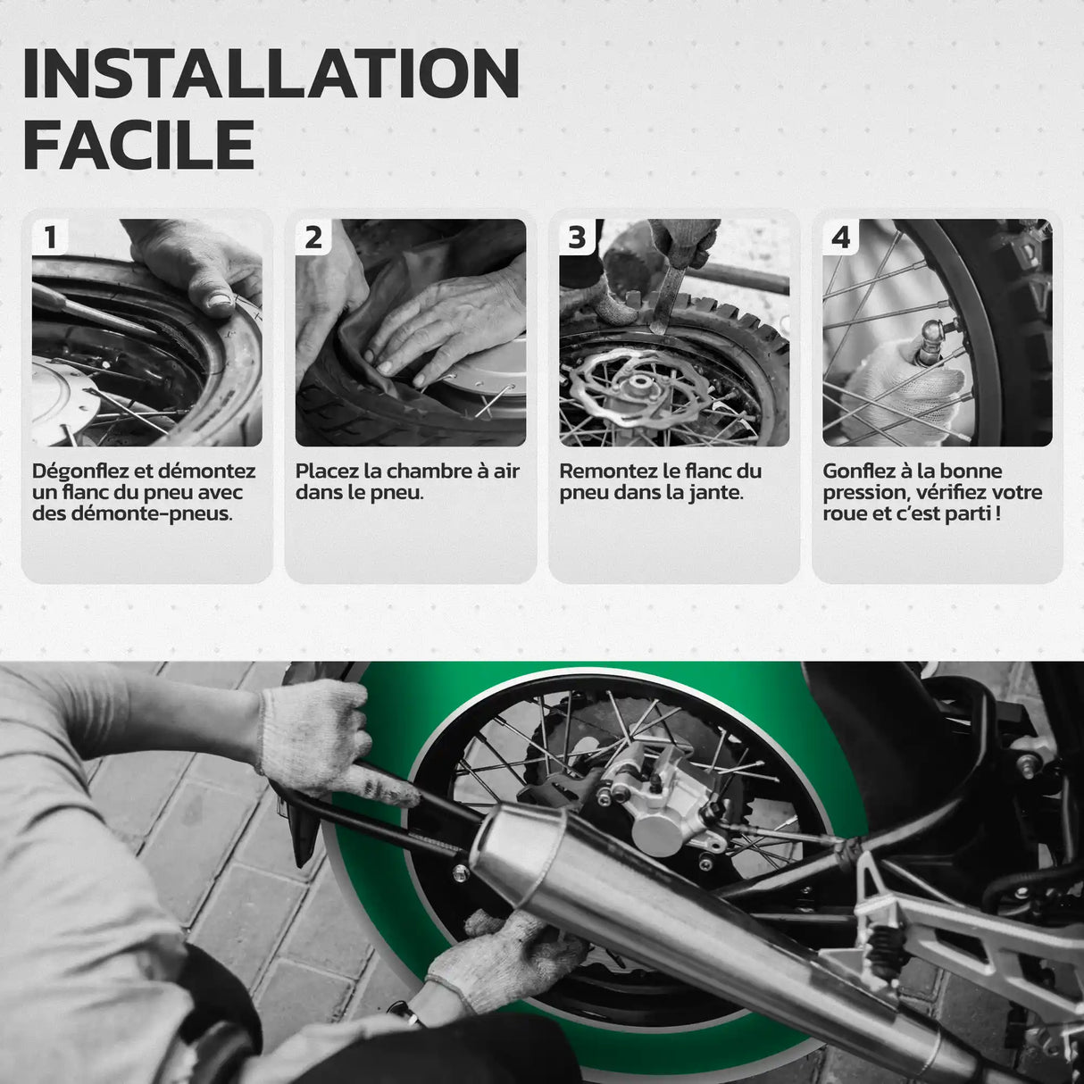 Guide d'installation de la chambre à air moto 17 pouces MoovMoov