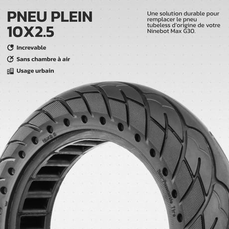 Pneu plein increvable 10x2.5 pour trottinette Ninebot Max MoovMoov