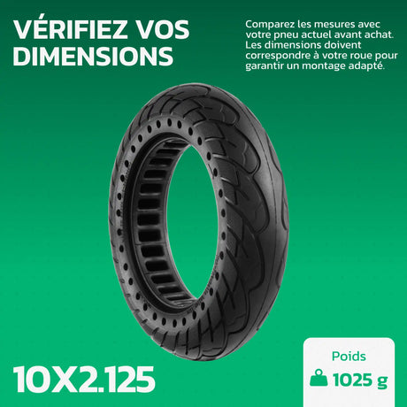 Pneu plein 10 x 2.125 pour trottinette – dimensions et poids MoovMoov