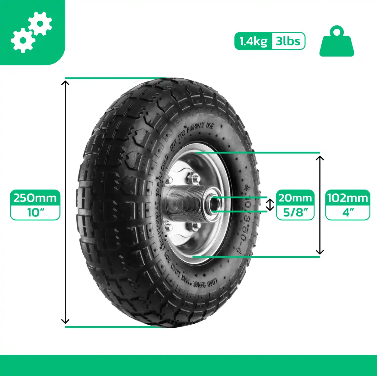 Roues gonflables 4.10/3.50-4 jante acier alesage 20mm