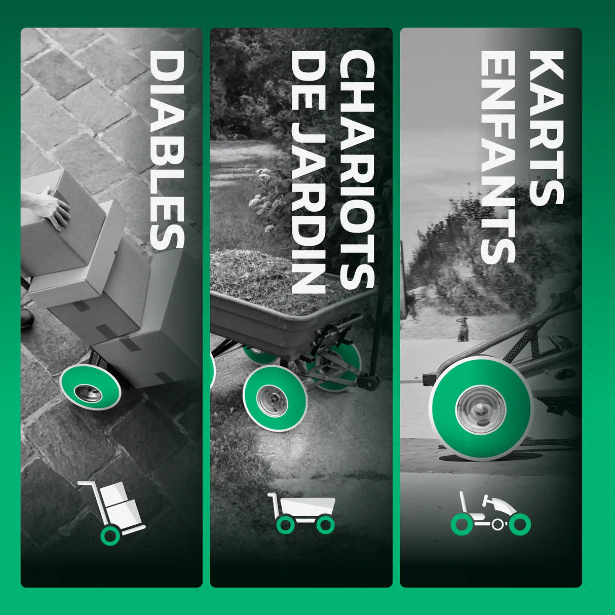 Roues increvables 4.10/3.50-4 jante acier compatibles diables, chariots et karts MoovMoov