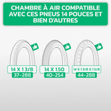 Tableau de compatibilité des tailles de pneus et ETRTO – chambre à air 14 pouces MoovMoov