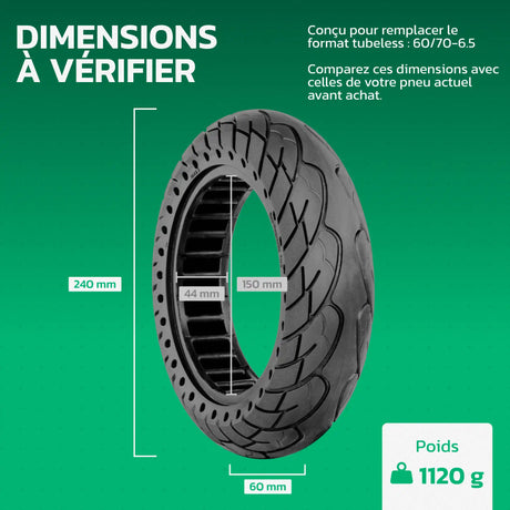 Tableau des dimensions – Pneu plein 10x2.5 pour trottinette MoovMoov