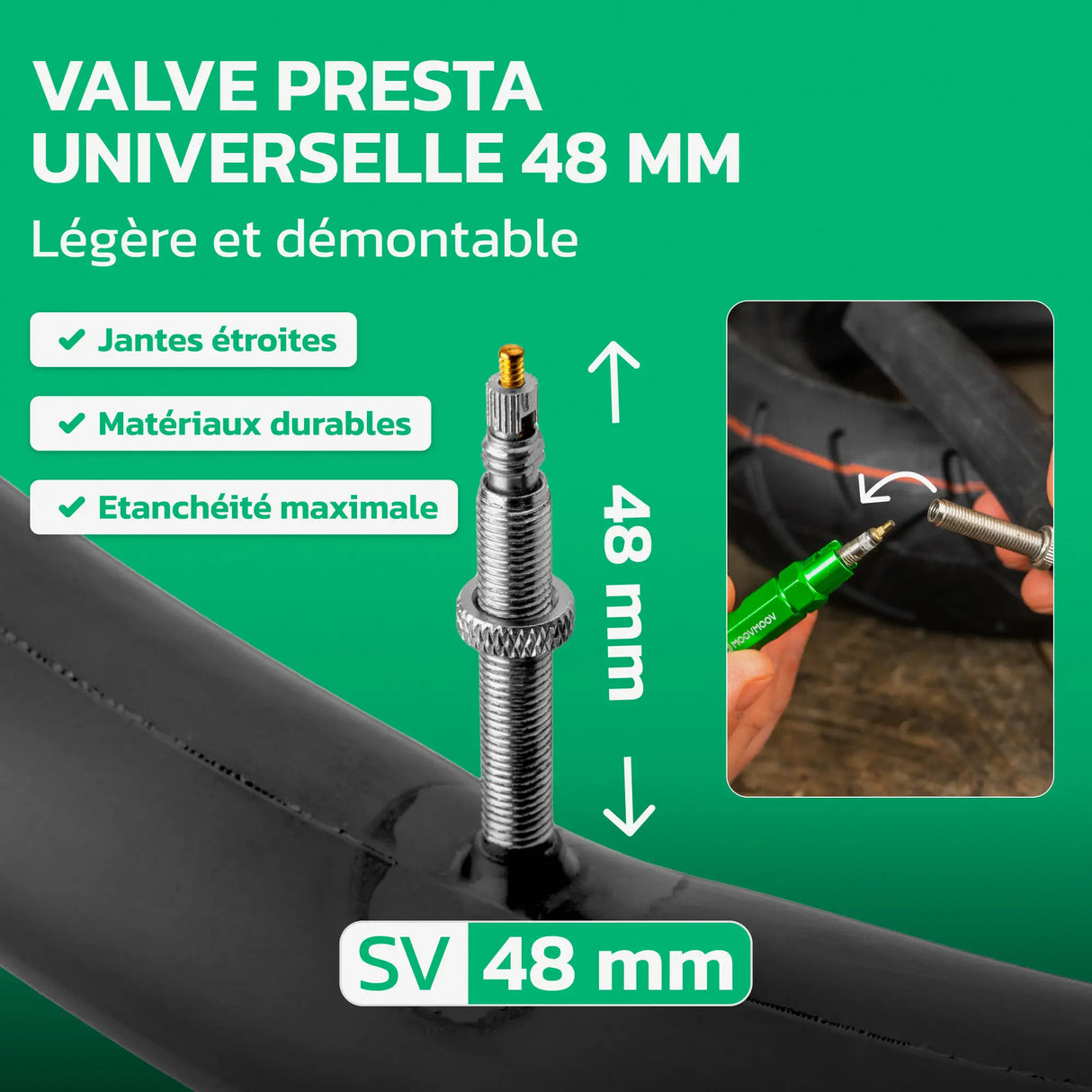 Valve Presta 48 mm de la chambre à air 26 pouces MoovMoov