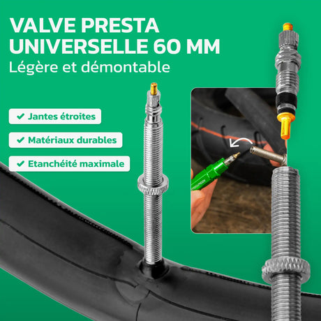 Valve Presta 60 mm de la chambre à air 700C MoovMoov